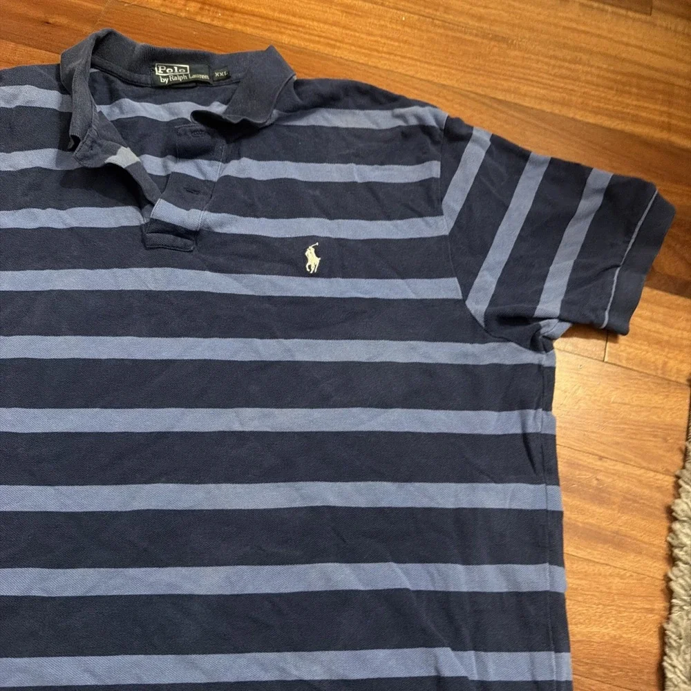 Polo Ralph Lauren Blue Big Stripes XXL Collared Shirt Men's White Pony